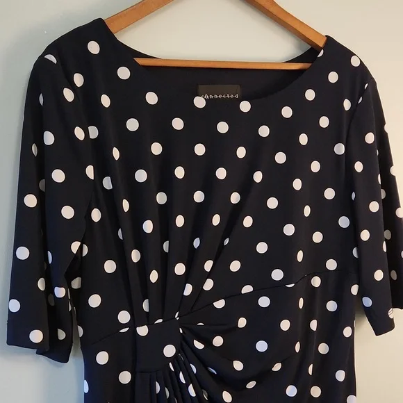 Connected Apparel Polka Dot Ruched Sheath Dress – Classic & Flattering Fit - Picture 5 of 12